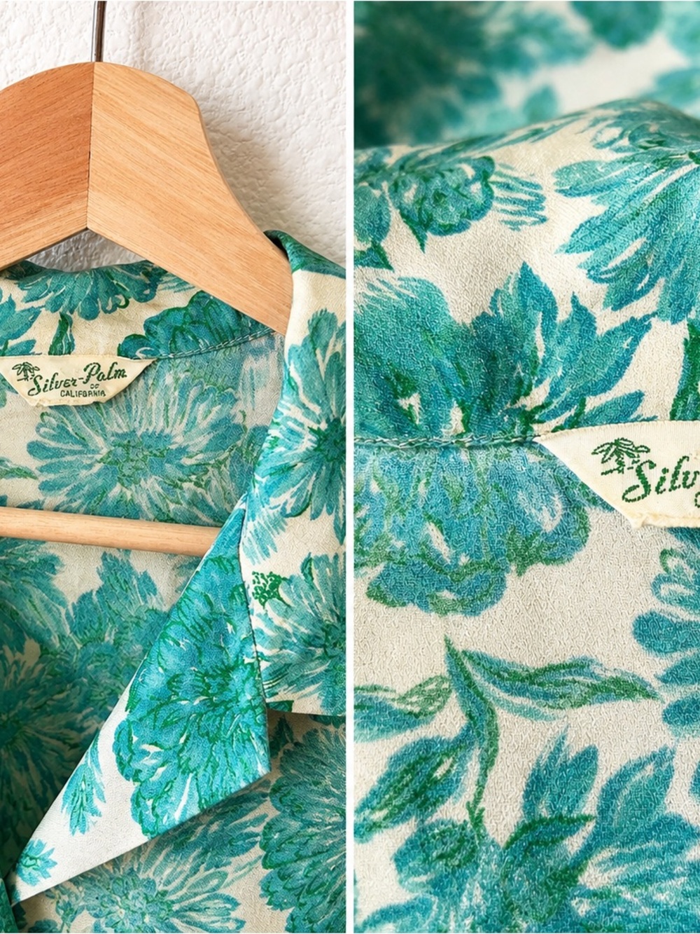 Vintage Silver Palm Cali Teal Floral Pinup Dress w Original Belt Retro 60s L - Picture 2 of 13